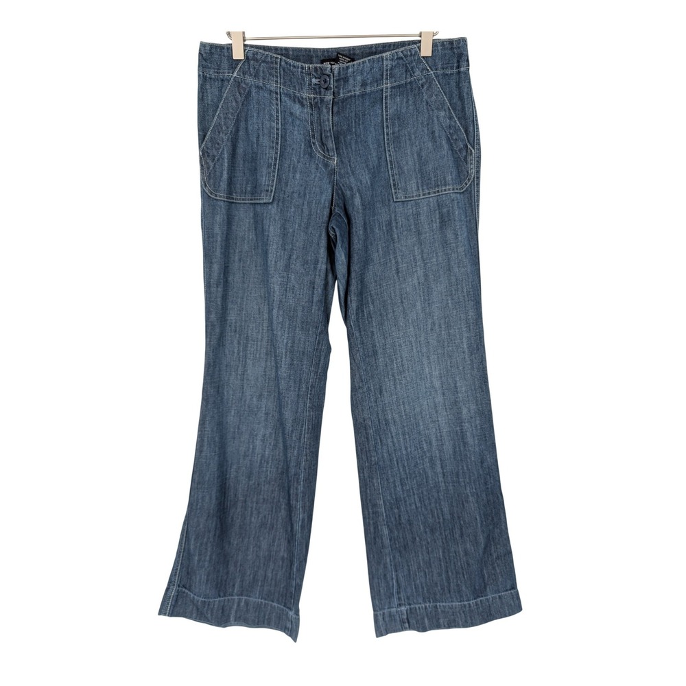 NY & Co Wide Leg Jeans 6 Blue Cotton Patch Pocket Y2K Utility Classic Minimalist